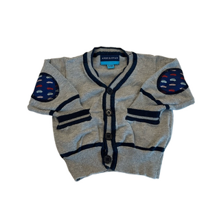 4/20$ Andy & Evan Baby Grey and Blue Cardigan with Elbow Patches size 3-6 months